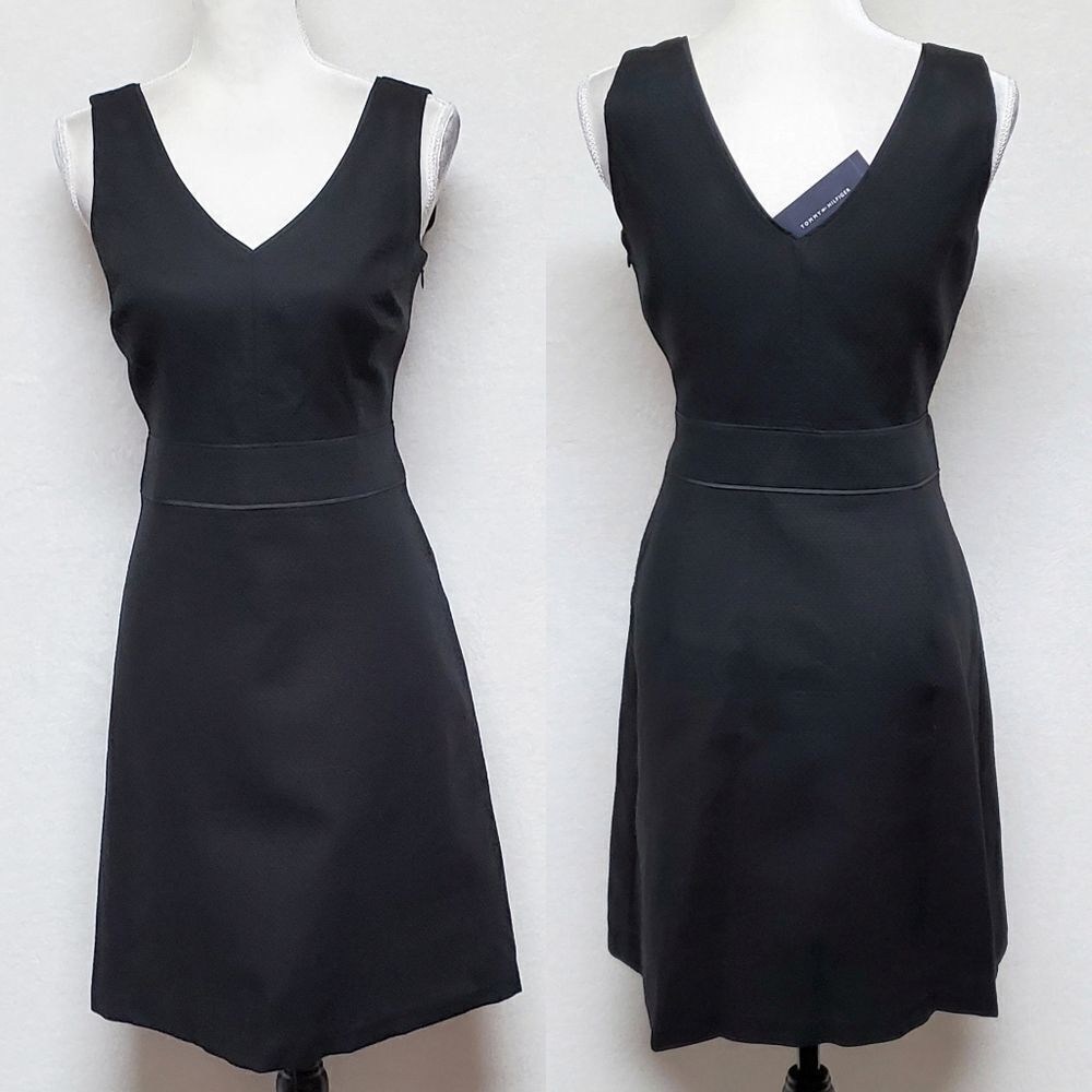TOMMY Hilfiger Black Diamond Texturex Sleeveless V-neck Fitted Waist Shift Dress